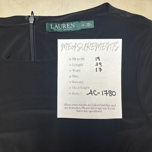 Lauren Ralph Lauren Midi Dress Size 12 Black Leather Trim Goth Viking Ren Faire - Picture 2 of 13